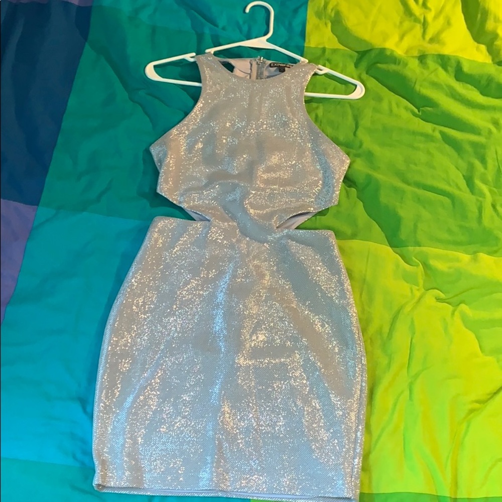 Express silver shimmering cut out body con dress